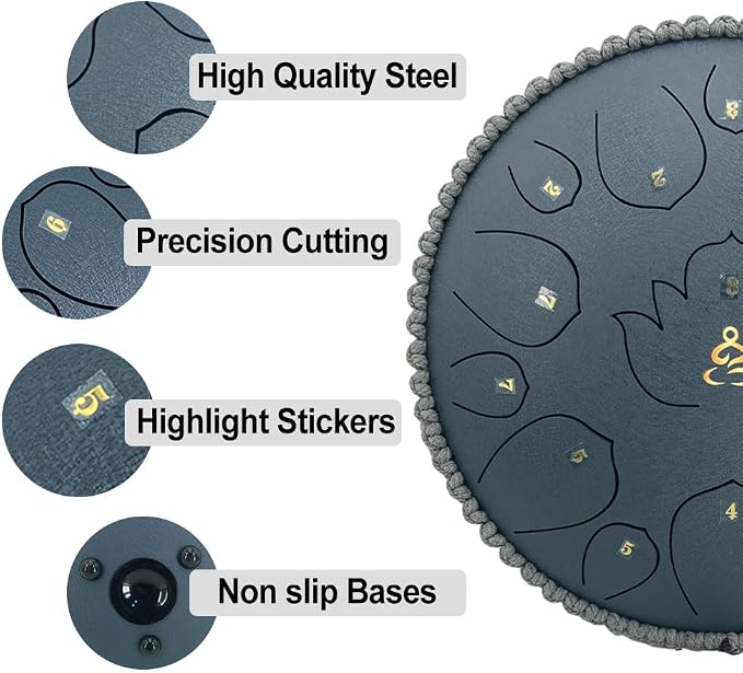 13 Inches 15 Notes Steel Tongue Drum,Rain Chime Hand pan with Mallets & Carry Bag Musical Instrument Garden Rain Drum for Adults,Friends