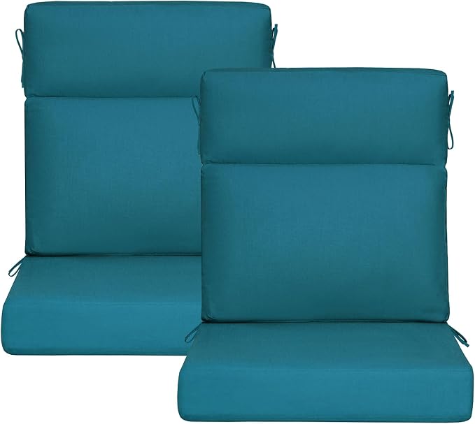 Sunbrella Outdoor High Back Chair Cushion, 2 Pack 44x21 inches Patio Chair Cushions Water Repellent Rocking Cushions Indoor Furniture Seat Pad, Spectrum Peacock