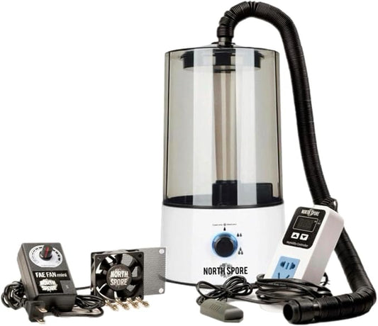 North Spore 'Boomr Bin' Monotub Automated Tech Kit for Growing Mushrooms | Includes Humidity Controller with Sensor, Fresh Air FAE Fan, Humidifier with Hose, Easy to Install
