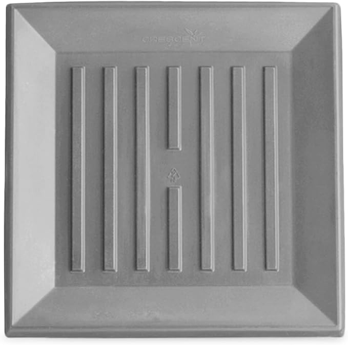 Crescent Garden Universal Square Plant Saucer, Modern UV Safe Durable Drip Tray for Square Planter, Heavy-Duty Plastic Drainage Dish, Indoor/Outdoor Flowerpot Saucer - 11'' Inner x 14.5" Outer (Ash)