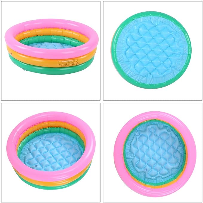 Meiyya Children Swimming Pool, Round Shape, Pink, Kids Basin Pool, Inflatable, 140L Capacity