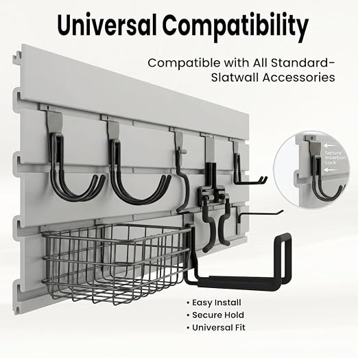 SMARTSTANDARD Slatwall Panel 4x8 FT, Garden Wall Organizer with 31 Garden Tool Hooks & Baskets,Heavy Duty PVC Slat Wall Panels for Gardening, Easy to Install & DIY Cutting (Gray)