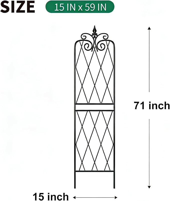 2 Pack 71" H x15 W Trellis,Black Garden Trellis for Climbing Plants Outdoor Metal Frame Sturdy Trellis for Rose