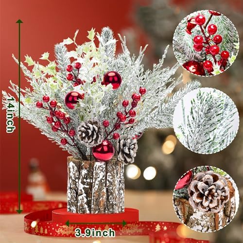 2 Pack Christmas Table Decorations, 14 Inch Christmas Centerpiece Small Potted Christmas Tree with Lights, Pine Cones and Berries, Xmas Artificial Plants for Tables, Home, Mantel Holiday Decor - Image 2