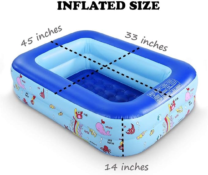 Inflatable Kiddie Pool, 45" × 33" × 14" Kids Swimming Pool with Inflatable Soft Floor, Ocean World Inflatable Bathtub for Indoor or Outdoor, Ball Pit Pool