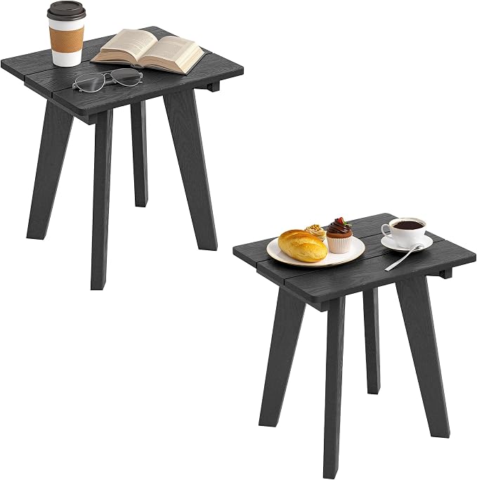 Outdoor Side Table Set of 2, HDPE Weather Resistant Small Patio Table for Porch and Balcony, 200 LBS Capacity Heavy Duty Small Outdoor Table for Backyard and Pool, Easy Maintenance, Black