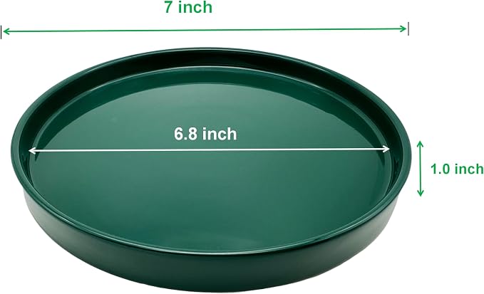 Yukfona Ceramic Plant Saucer Tray 2 Pcs 7 Inch Green, 7" OD x6.8 ID x0.9 Deep| Fits Flower pots Bottom≤ 6.8", Heavy Duty Glazed Round Planter Drip with Catch Basin for Indoor Outdoor Plants