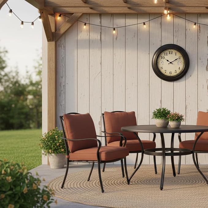 Large Outdoor Clock Waterproof with Thermometer & Hygrometer- 18 Inch Retro Bronze Indoor Outdoor Wall Clocks for Patio Pool Garden Farmhouse Decor, Silent Battery Operated