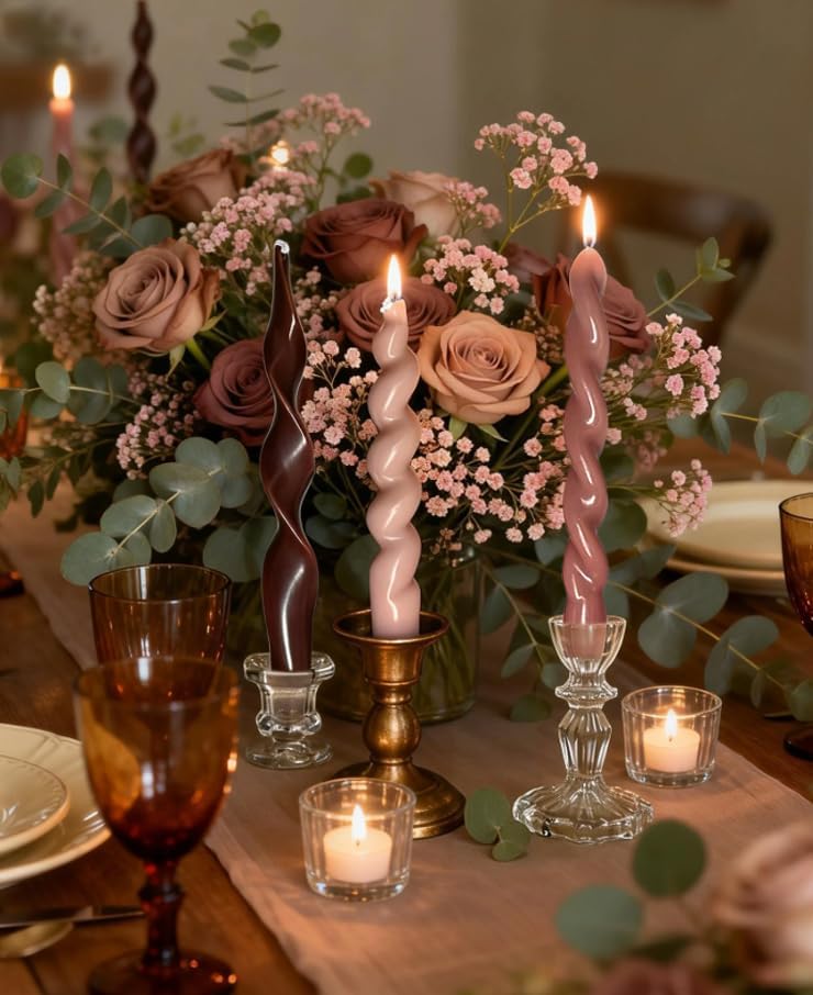 4Pcs Dark Brown Taper Candles 7.87in, Spiral Twisted Fall Candlesticks - Image 3