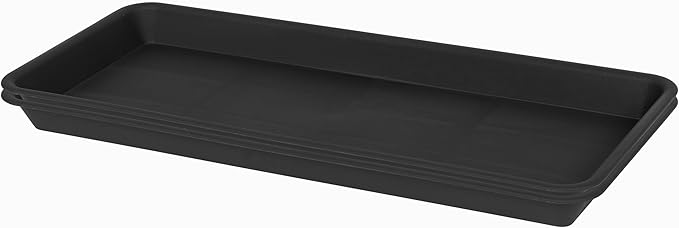 VUWEZ 2 Pack of Plastic Plant Tray Saucer Rectangular 16 inch, Plant Trays Saucers for Indoors Outdoor, Plant Water Drip Tray for Flower Pot Planter, Windowsill Plant Tray (7.0 X 16.1'', Black)