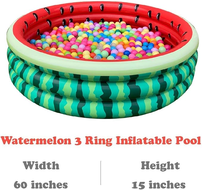 Kiddie Pool, 45" and 60" Watermelon 3 Ring Inflatable Pool for Kids, Inflatable Swimming Pool (2 Pack), Ideal Water Pool in Summer