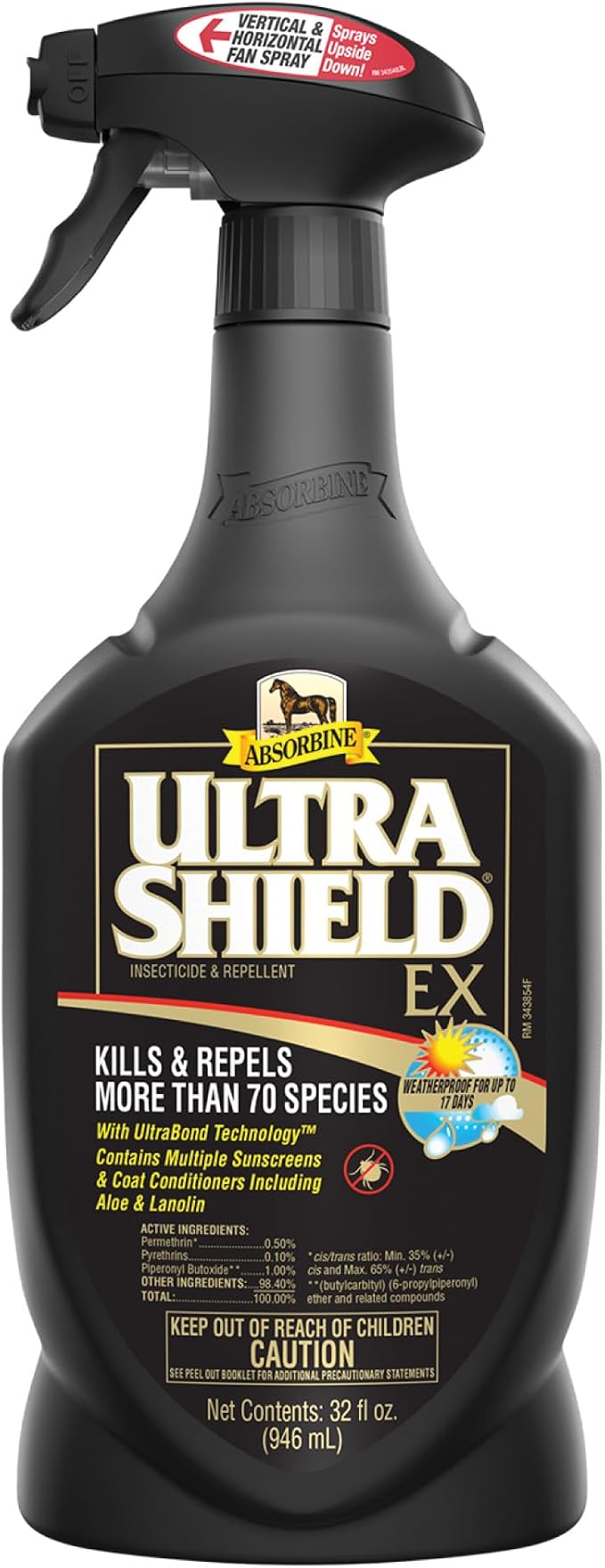 Absorbine UltraShield EX 32oz Sprayer Insecticide, Kills & Repels Flies, Mosquitoes, Ticks, Fleas, Lice, Use on Horses, Dogs, Premises
