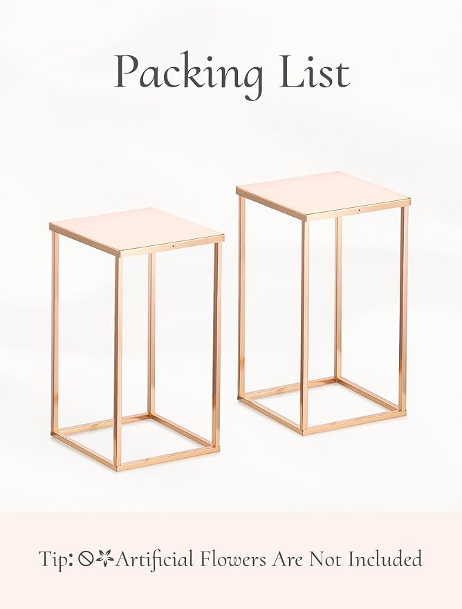 Gold Metal Cube Vase Stand for Wedding Centerpieces, 15.75in Tall, 2 Pcs