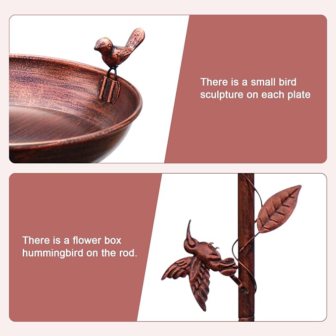 Bird Bath for Outside Bronze 2-in-1 Freestanding Garden Birdbath | Metal bird bath with floral scroll 5-Pronged Base Deep large bowl for birds drinking & bathing Yard patio landscape decor