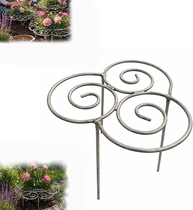 Metal Plant Support Ring for Garden, Peony Cage Stand, Indoor Pots, Flower Hoop, Decorative Grow Through Rings, Stackable Houseplant Stake, Dahlia Cage, Outdoor Orchid Clip(1PC,Small)