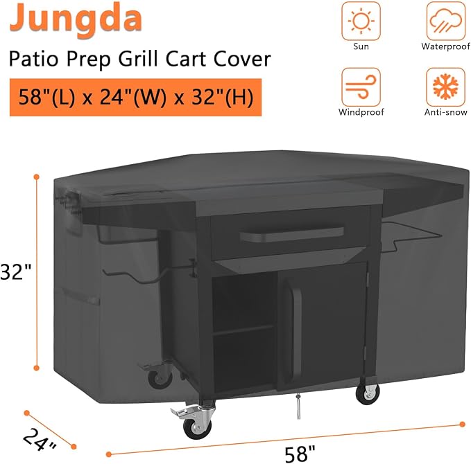 Outdoor Prep Table Cover for Blackstone ProSeries 28" Prep Grill Cart, Waterproof Outdoor Pizza Oven Cart Cover, Patio BBQ Grill Stand Covers - 58 X 24 X 32 Inch