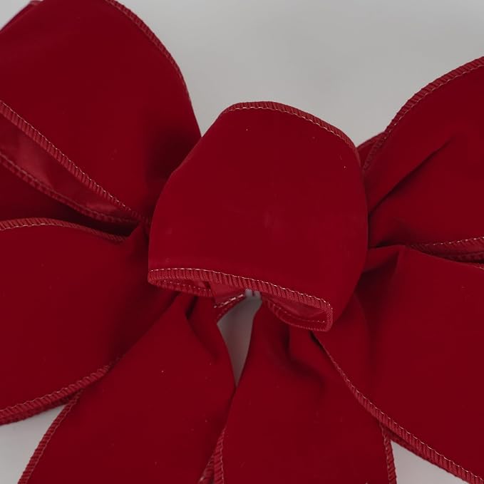 13" Red Bow Pre-Tied Bow for Christmas Tree, Red Velvet Ribbon Bow for Wreaths, Tree Toppers Bow, Premade Bow, Gift Bow for Party Favor, Christmas Home Indoor Outdoor Decor-1 Counts