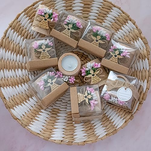 Ju's Favors Wooden Candle Holders Set of 10 for Baptism Gift, Christening Party Favors, Guest Favors,Baby Shower Party Favors. (Light brown - pink) - Image 2