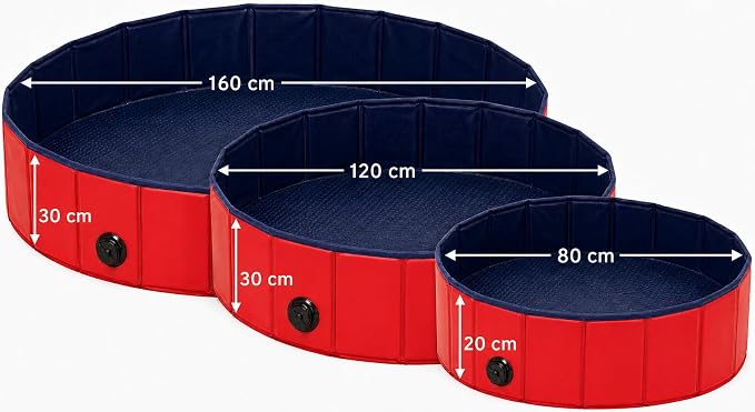 lionto Foldable Dog Pool Made of Scratch-Resistant PVC Material, Ø 62,9 in, Height 11,8 in, Anti-Slip Coating & Drain Plug for Quick Emptying, no Pump Required, Robust Children's Pool, Blue/red