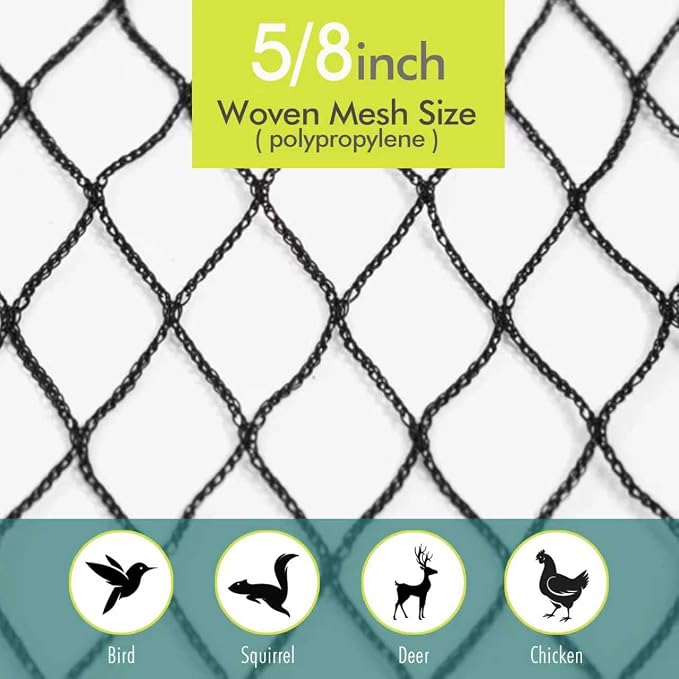 Bird Netting for Garden, Fetanten 28 x 30 FT Netting for Garden Protection Vegetables Fruit Trees Blueberry from Birds Deer Poultry, Heavy Duty Woven Mesh Net Animal Fencing with Ties and Staples