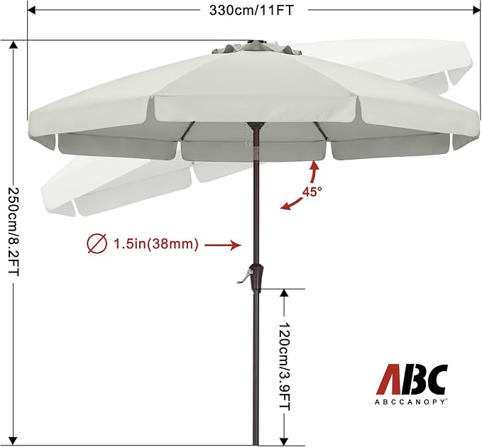 ABCCANOPY 11ft Scalloped Patio Umbrella, Outdoor Table Umbrella with Tilt and Crank, Fiberglass Ribs Deck Umbrella for Patio, Pool, Garden, Picnic (Light Beige)