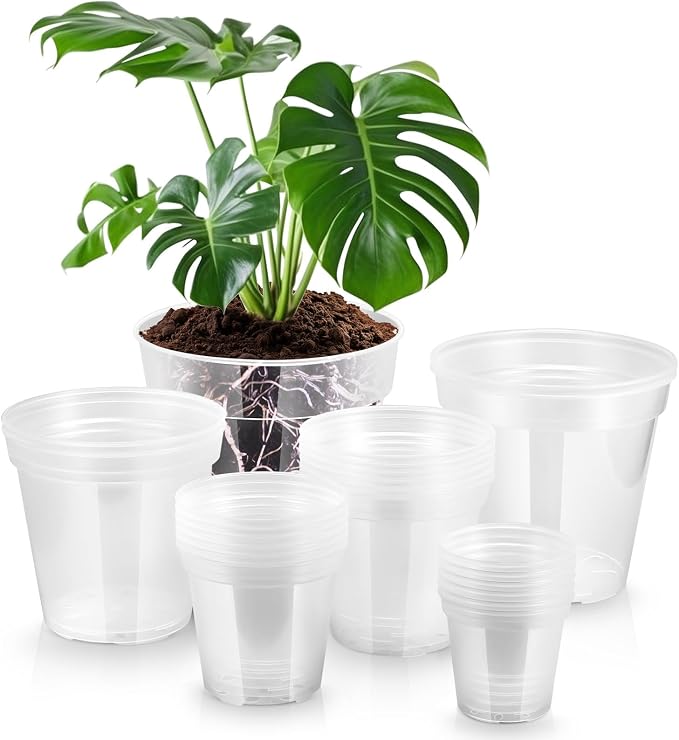 Vesici 24 Pcs 4/5/6/7/8/9 Inch Large Thickened Clear Nursery Pots Variety Pack Plant Pots with Drainage Holes Planters for Indoor Plants Flexible Transparent Plastic Plant Bottle Succulents