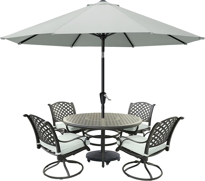 MASTERCANOPY 9FT Patio Umbrella with Push Button Tilt and Crank, Outdoor Market Umbrella with 8 Sturdy Ribs, UV Protection & Waterproof for Garden, Deck, Backyard, Pool (Light Gray)