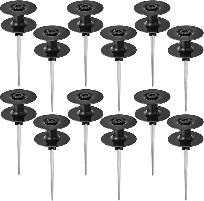 Chumia 12 Pieces 10 Inch Garden Hose Guide Spike, Zinc Coated Rustproof Heavy Duty Metal Stake with Top, Keeps Garden Hose Out of Flower Beds, Guard for Yard Plant Protection (Black)