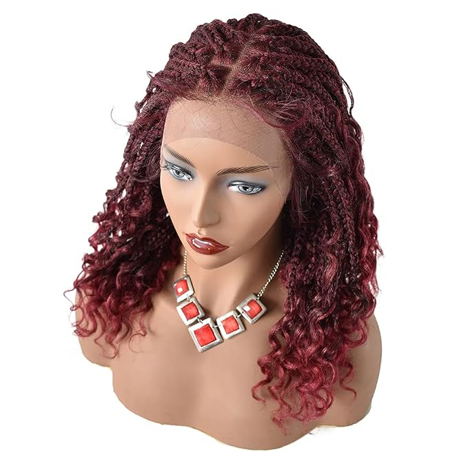 Lace Braids Wig For Black Women Box Braided Wigs Curly Swiss Lace Front Braid Wigs Hand Tied Micro Twist Braiding Wig Knotless Synthetic Braids Wig With Baby Hair(LL602483C, #T1B/BUG)