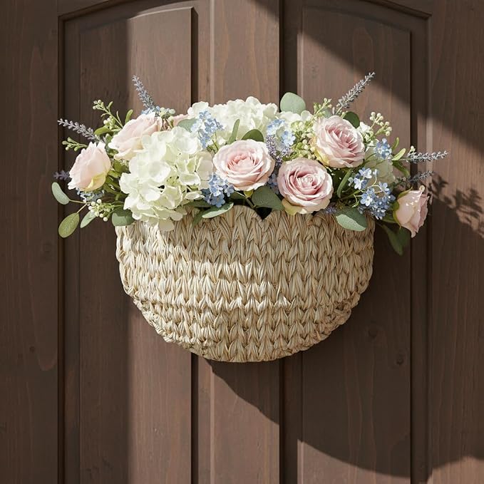 Coeusy Wicker Wall Basket,Scalloped Hanging Wall Basket for Storage and Organizing,Wicker Decorative Storage Baskets for Flower,Magazine,Nursery,Front Door,Bathroom Boho Decor