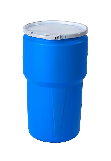 Eagle 14 Gallon Plastic Drum with Lid, Metal Lever-Lock, 26.5"x15", Open Head Lab Pack Drum Made of Durable, Lightweight HDPE, Withstands Weather and Chemicals, Made in USA, Blue, 1610MB