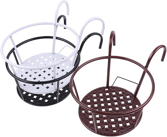 Hanging Railing Planters Baskets Art Hanging Flower Stands Balcony Flower Pot Holders Plant Iron Racks Fence Metal Potted Stand Mounted Balcony Round Plant Basket Shelf Container Box,Garden Steel Pots