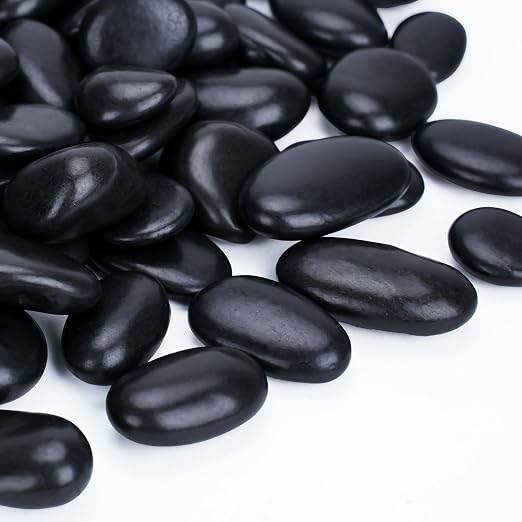 Pulovin 40lbs Decorative Stones, Black Pebbles for Landscaping, Plant Rocks for Pots Outdoor and Indoor, 1"-2" Polished River Rocks for Vase Filler, Garden Decor