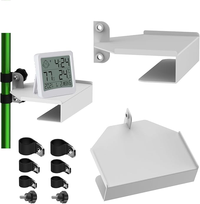 2 Pack Metal Grow Tent Shelf, Sturdy Grow Tent Corner Shelf for Camera, Hygrometer, Humidifier, Grow Tent Fan Holder, Two-tier Tent Pole Mount Shelves, Fit All Tent Poles (Including 16mm 19mm 22mm)