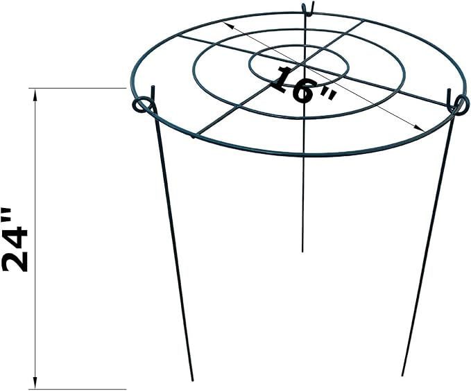 5 Pack 16"x24" Peony Cages Plant Support Stakes Grow Through Grid Grow Through Hoops, Metal Flower Plant Brace Support Ring for Heavy Blossom