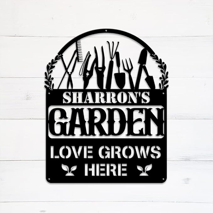 MeMate Personalized Metal Garden Signs Outdoor Decor, Custom Plaque for Women Mom Grandma, Rustic Decorations for She Shed, Potting Shed (01)