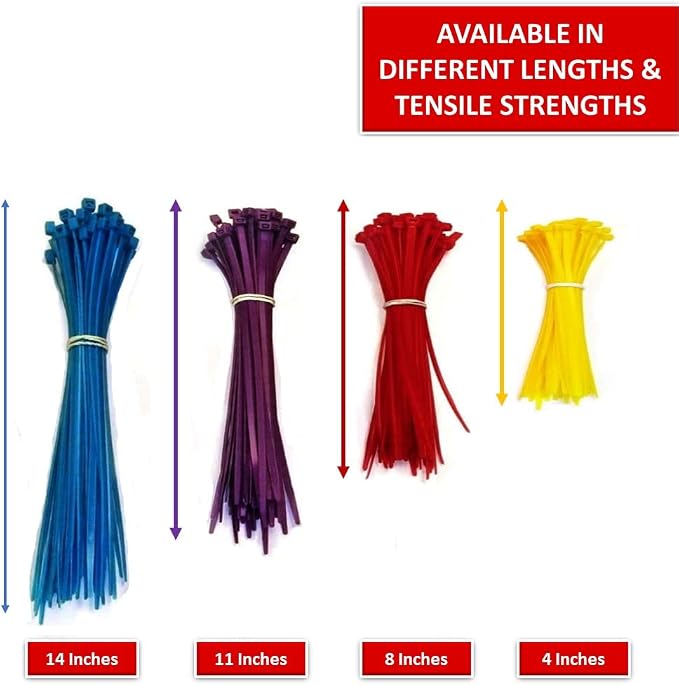 Kable Kontrol Purple Zip Ties 14 Inch 500 Pcs, 50 Lbs Tensile Strength, Self-locking Nylon Colored Cable Ties Wire Wraps for Indoor or Outdoor Use