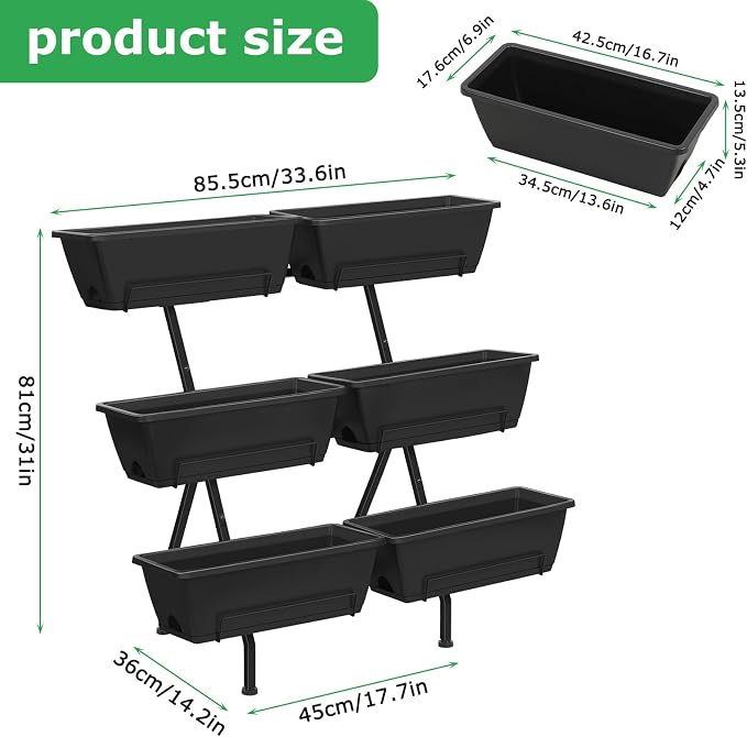 ETELI Vertical Garden Planter 3 Tier Vertical Raised Garden Bed with 6 Garden Planter Boxes Elevated Raised Bed with Drainage Holes Outdoor Standing Garden Planter for Herbs Flowers Vegetables, Black