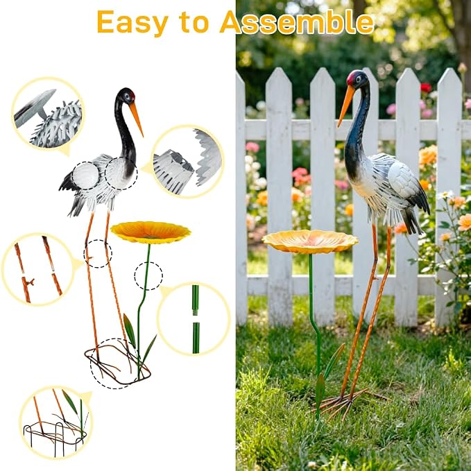 38" Garden Statue Large Outside Egret Sculpture Outdoor Decor | Metal Bird Yard Art Patio Decoration Lawn Ornaments Windproof Backyard Pond Porch Pool Deck Landscape Bird Lover Gift