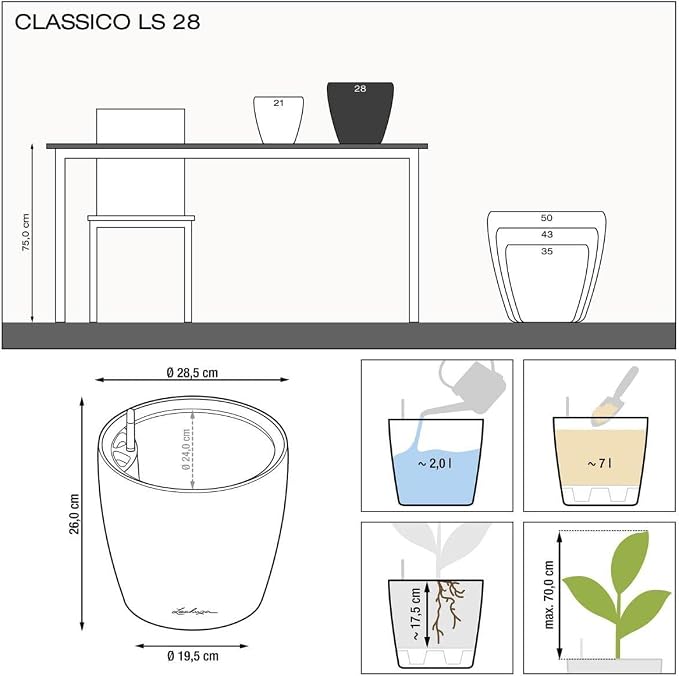 Lechuza Classico LS 28 Scarlet Red High Gloss, Self-Watering Round Planter, D11 H10.2 in