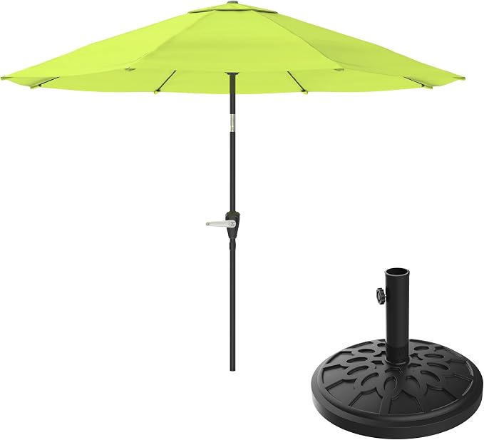 Pure Garden Patio Umbrella with Auto Tilt 10ft Easy Crank Sun Shade with 19lb Weighted Base for Deck, Outdoor Furniture, or Pool (Lime)