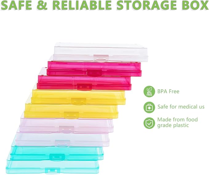 Photo Storage Box 5" x 7", 18 Inner Extra Large Photo Organizer Container, Plastic Craft Storage Box with Handle for Pictures Stickers Stamps Seeds