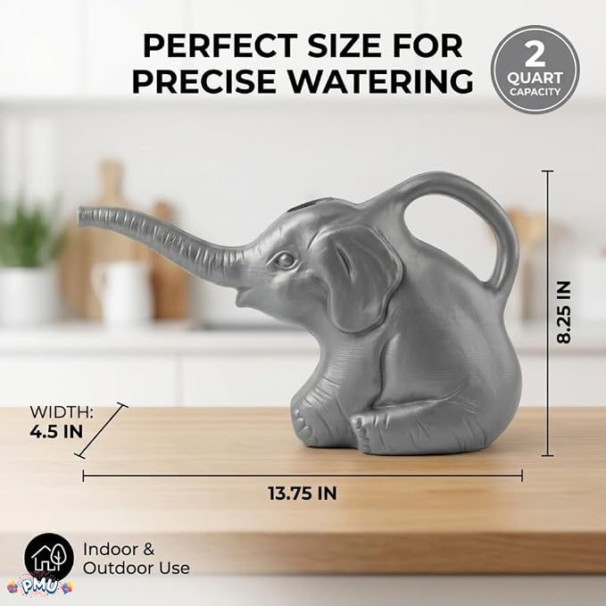 PMU 12 Pcs 2-Quart Elephant Watering Can – Durable Plastic Garden Watering Can for Indoor & Outdoor Plants, Easy-Pour Spout, Large Water Pot, Gray