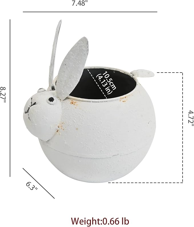 Rustic Metal Bunny Flower Pot, Distressed White Metal Rabbit Succulent Planter, Cute Planter Pot for Indoor Outdoor Home Garden Decor, Farmhouse Bunny Plant Holder