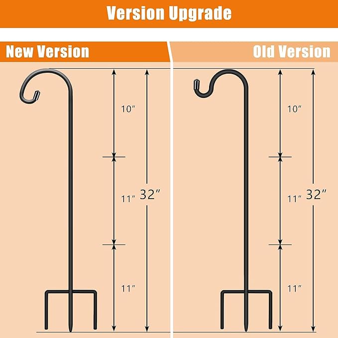 Gtongoko 32 Inch Shepherd Hooks for Outdoor 4 Pack, Adjustable Garden Hooks for Hanging Plants, Lanterns, Solar Lights, Mason Jars & Wedding Decor, Matte Black Decorative Shepherd’s Hooks