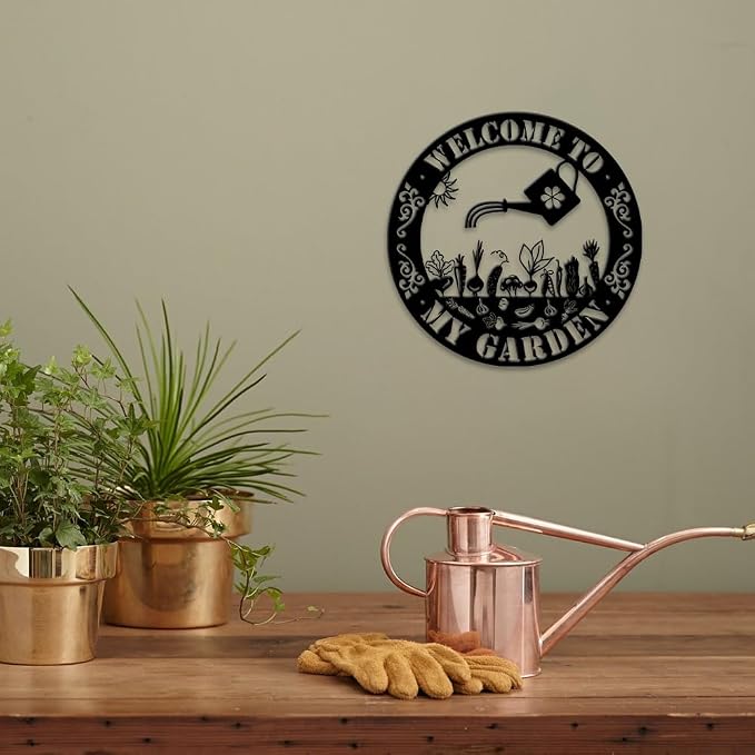 MeMate Garden Sign Outdoor Decorations, 12 inches Metal Garden Sign Decor Outside, Gardening Gifts for Family Friends Gardeners, Rustic Plaque for Potting Shed, Flowers Garden, Vegetable Garden Signs