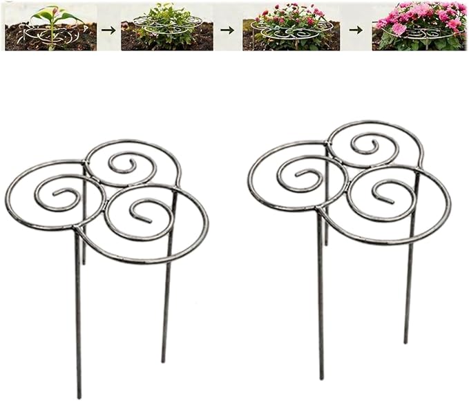 Metal Plant Support Ring for Garden, Heavy-Duty Peony & Dahlia Cage, Stackable Flower Support for Indoor & Outdoor Plants, Decorative Grow-Through Ring, Orchid Clip