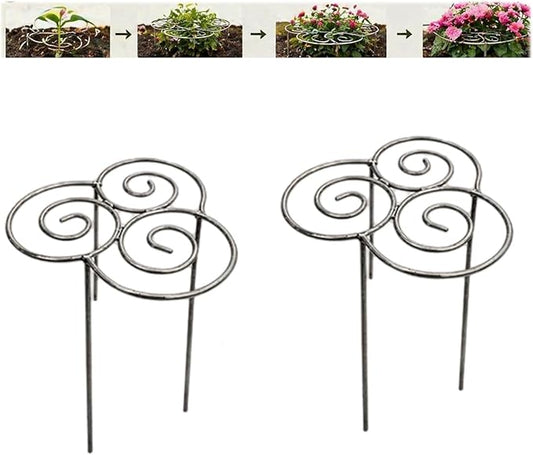 Metal Plant Support Ring for Garden, Heavy-Duty Peony & Dahlia Cage, Stackable Flower Support for Indoor & Outdoor Plants, Decorative Grow-Through Ring, Orchid Clip