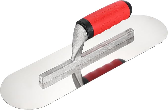 HARFINGTON Double Round Drywall Trowel 14" x 4", 402 Stainless Steel Concrete Finishing Trowel Art Paint Plastering Hand Tools with TPE Grip, for Concrete Cement, Silver