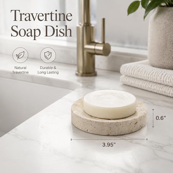 Koville Marble Jewelry Dish, Small Round Trinket Dish for Ring Necklace Earring, 4" Decorative Dish, Natural Stone Soap Dish for Bathroom Kitchen